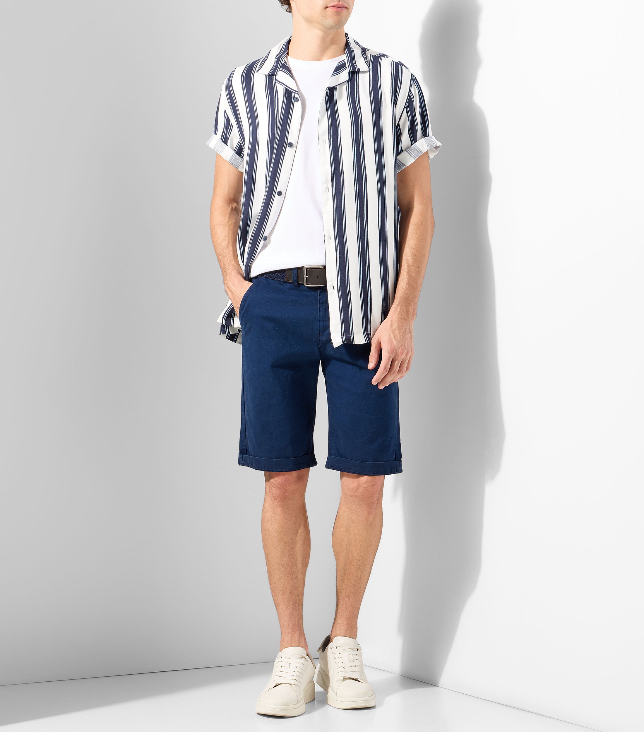 Camisa de rayas manga corta Hombre